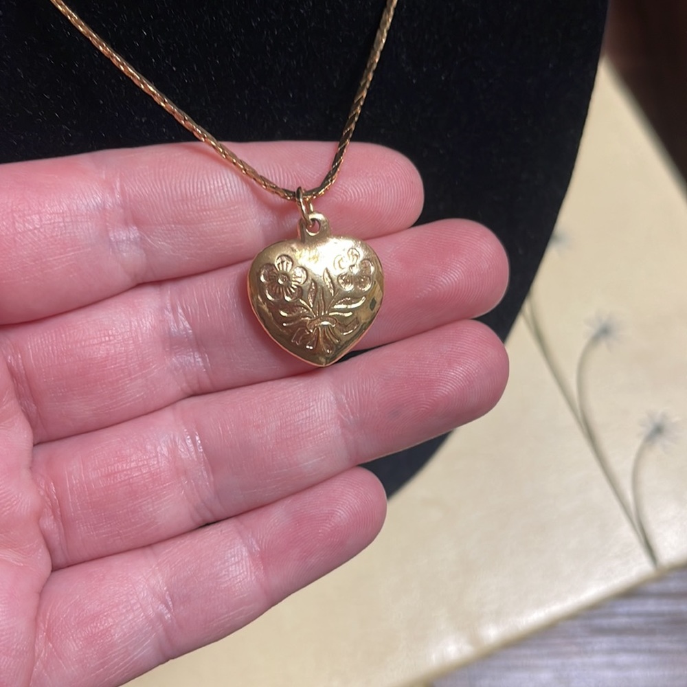 Vintage Copper Craft Guild Double Sided Floral Heart Pendant Necklace - Picture 3 of 6